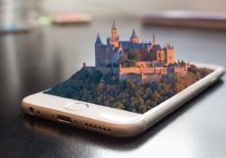 A Smartphone app that shows a castle coming out of it.