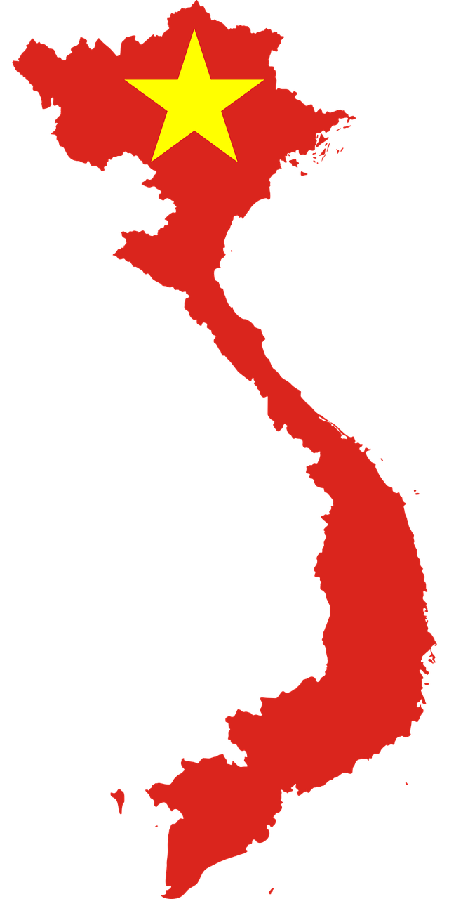 A map of Vietnam with the flag over the land. Vietnam will have lots of economic growth in the future.