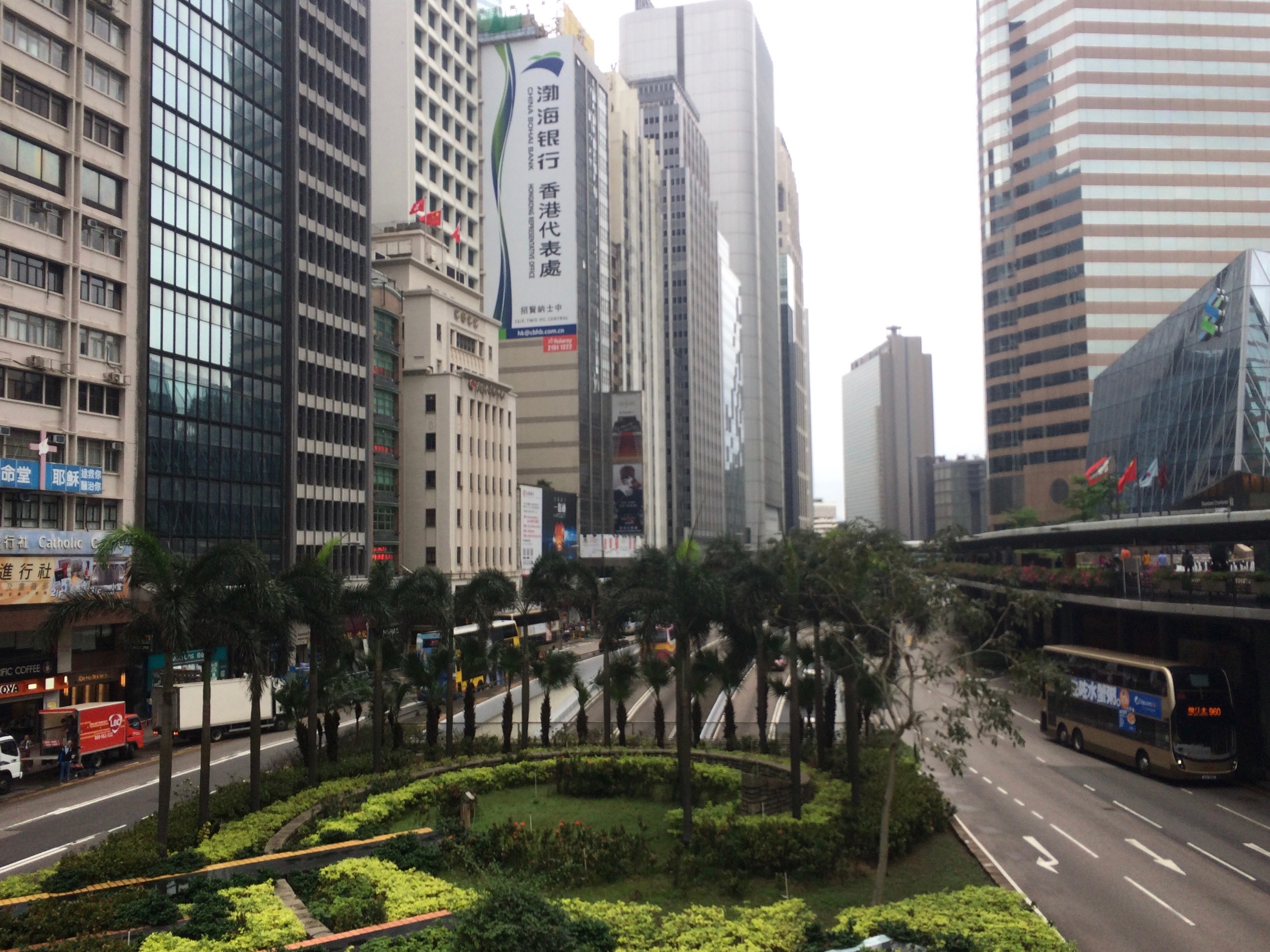 View of the Hong Kong. Tall buildings and streets