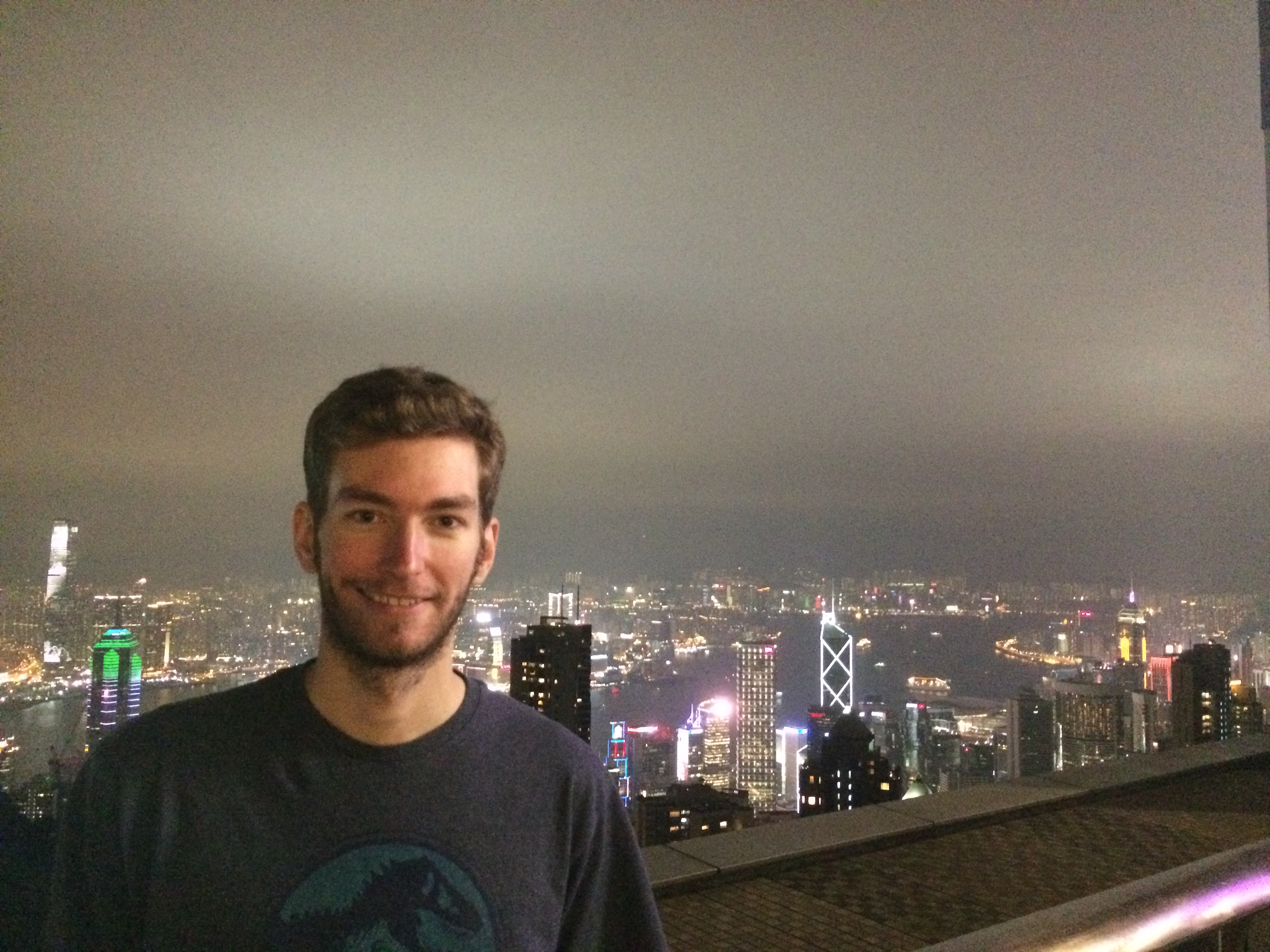 Elliott Killian in Hong Kong. Victoria Peak overlooking the entire city.