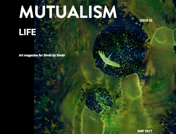 Cover of a magazine for Mutualism magazine on the simbi platform. Abstract artwork on the front. Might look like a small dragon flying around green clouds.